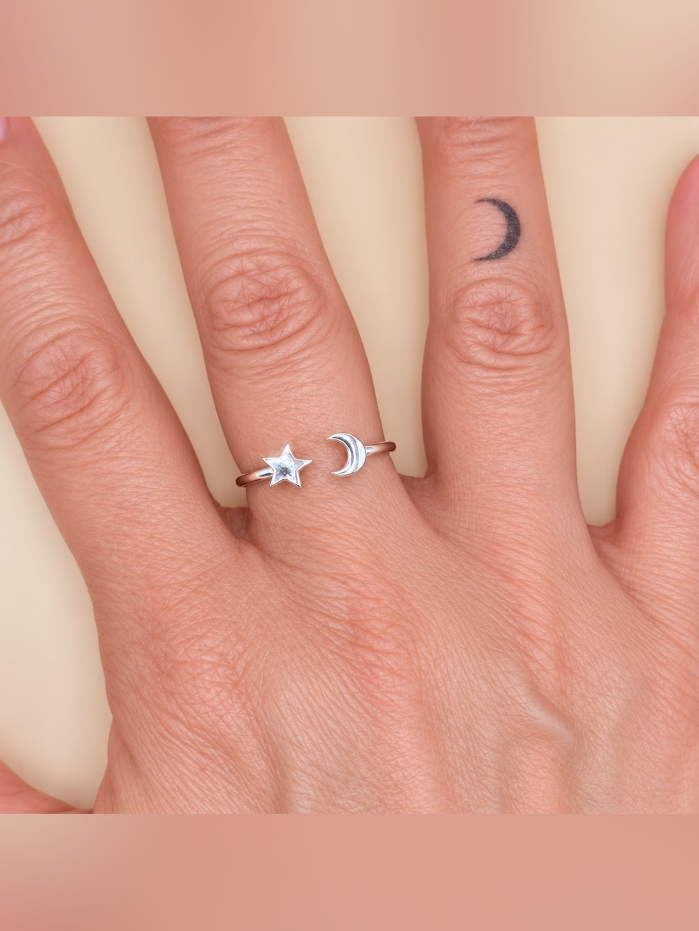 Sterling silver moon and star ring sizes 8,9